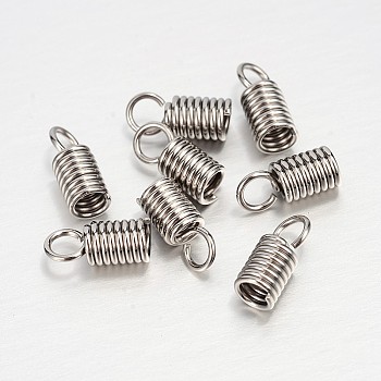 304 Stainless Steel Terminators, Coil Cord Ends, Stainless Steel Color, 13x6mm, Hole: 4.5mm, Inner Diameter: 4.5mm