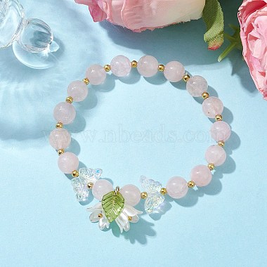 bracelets extensibles en quartz rose naturel papillon(BJEW-JB10085)-2
