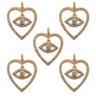 Real 16K Gold Plated Clear Heart Brass+Cubic Zirconia Pendants