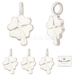 5Pcs 925 Sterling Silver Charms, Four Leaf Clover, Silver, 12x6.5x3.5mm, Hole: 2mm(STER-BBC0001-21)