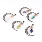 30Pcs Column Glass Bottle with Natural & Synthetic Mixed Gemstone inside Pendants, with Antique Silver Tone Alloy Moon Findings, 41x29x10mm, Hole: 7x4mm(FIND-NB0004-35)