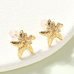 Starfish Brass Micro Pave Clear Cubic Zirconia Stud Earrings, Nickel Free, Real 18K Gold Plated, 12x12.5mm(EJEW-Z152-03G)