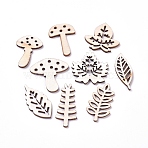 Autumn Theme Laser Cut Wood Shapes, Unfinished Wooden Embellishments, Poplar Wood Cabochons, Leaf & Mushroom, Blanched Almond, 26~36.5x12.5~30.5x2.5mm, about 100pcs/bag(WOOD-L009-29)