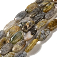 Natural Bamboo Leaf Agate Beads Strands, Flat Oval, 20x10~10.5x4.5~5mm, Hole: 1mm, about 20pcs/strand, 15.55~15.75''(39.5~40cm)(G-NH0014-B01-03)