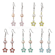 Natural Pearl Dangle Earrings, TOHO Seed Beaded Star Long Drop Earrings with 304 Stainless Steel Pins, Mixed Color, 54x12mm(EJEW-MZ00120)