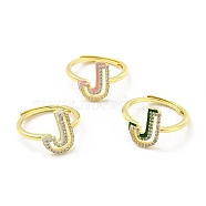 Mixed Color Enamel Initial Letter Adjustable Ring with Clear Cubic Zirconia, Real 18K Gold Plated Brass Jewelry for Women, Cadmium Free & Lead Free, Letter.J, US Size 5 1/4(16mm), Letter.J: 12.5x10mm(RJEW-P045-01G-J)
