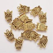 Zinc Tibetan Style Alloy Pendants, Halloween, Cadmium Free & Lead Free, Owl, Antique Golden Color, 16x10x3mm, Hole: 1.5mm(PALLOY-A14923-AG-LF)