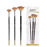 Paint Wood Fan Brushes, Nylon Brushes with Wooden Handle, for Painting the Walls, Black, 21.5~22.5cm, 3 style, 1pc/style, 3pcs/set(PW-WG52625-01)