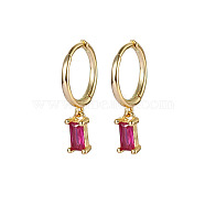 Real 18K Gold Plated 925 Sterling Silver Dangle Hoop Earrings for Women, Rectangle, Fuchsia, 19.8mm(SY2365-2)