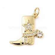 Rack Plating Brass Micro Pave Clear Cubic Zirconia Pendants, with Jump Ring, Cadmium Free & Lead Free, Boots, Real 18K Gold Plated, 17x17x2mm, Jump Ring: 5x0.7mm, Inner Diameter: 3.6mm(X-KK-E060-22G)
