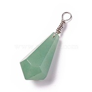 Natural Green Aventurine Pendants, with Brass Findings, Cone, Platinum, 44~46x14~15mm, Hole: 4mm(G-I220-E01)