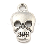 Tibetan Style Alloy Pendants, Skull Charms, Antique Silver, 16x10x2mm, Hole: 2mm(TIBE-L013-09AS-02)