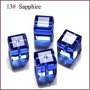 Imitation Austrian Crystal Beads, Grade AAA, Faceted, Cube, Blue, 4x4x4mm(size within the error range of 0.5~1mm), Hole: 0.7~0.9mm(SWAR-F074-4x4mm-13)