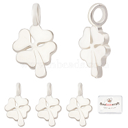 5Pcs 925 Sterling Silver Charms, Four Leaf Clover, Silver, 12x6.5x3.5mm, Hole: 2mm(STER-BBC0001-21)