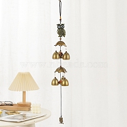 Evil Eye Style Brass Bell Wind Chimes, for Home Room Hanging Decoration, Owl, 560mm(PW-WG62001-02)