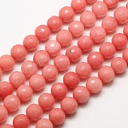 Natural Malaysia Jade Bead Strands, Faceted Round Dyed Beads, Light Coral, 8mm, Hole: 1mm, about 46pcs/strand, 14.5 inch(G-M103-8mm-02)