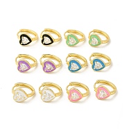Enamel Heart Hoop Earrings with Clear Cubic Zirconia, Real 18K Gold Plated Brass Jewelry for Women, Cadmium Free & Nickel Free & Lead Free, Mixed Color, 15x17x2mm, Pin: 1mm(EJEW-E270-03G)