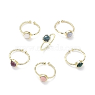 Natural Gemstone Cuff Rings, Rack Plating Brass Open Rings for Women, Golden, 1.5~2.5mm, Inner Diameter: 18mm(RJEW-E074-01G)