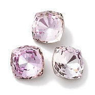 Glass Rhinestone Cabochons, Point Back & Back Plated, Faceted, Square, Light Peach, 12x12x6.5mm(RGLA-G020-03A-D508)