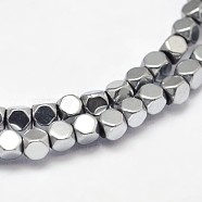 Electroplate Non-magnetic Synthetic Hematite Beads Strands, Faceted Cube, Smooth, Platinum Plated, 2x2x2mm, Hole: 1mm, about 200pcs/strand, 16 inch(G-I175-09B)