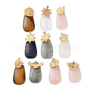 Natural Mixed Gemstone Pendants, Trapezoid Charms with Ion Plating(IP) Golden Plated 304 Stainless Steel Findings, 35~46x19~25x7.5~9mm, Hole: 3.7mm(G-M400-01G)