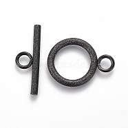 304 Stainless Steel Toggle Clasps, for DIY Jewelry Making, Textured, Ring, Electrophoresis Black, Bar: 7x20x2mm, Hole: 3mm, Ring: 19x14x2mm, Hole: 3mm(STAS-P248-03EB)