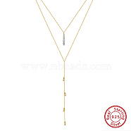 925 Sterling Silver Double Layer Necklaces, Micro Pave 5A Cubic Zirconia, Real 14K Gold Plated, 15.98 inch(40.6cm)(NJEW-L116-09G)