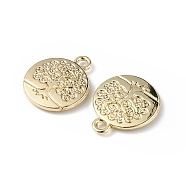 Alloy Pendants, Flat Round with Tree of Life Charm, Golden, 18x15x2.5mm, Hole: 2mm(PALLOY-K001-30)