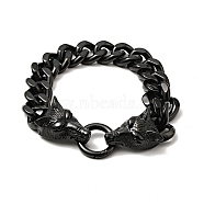 304 Stainless Steel Curb Chain Bracelet with Wolf Clasp for Men Women, Black, 9-1/8 inch(23cm)(BJEW-E009-17EB)