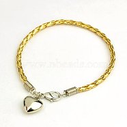 PU Leather Braided Charm Bracelets, with CCB Plastic Pendants and Alloy Lobster Claw Clasps, Gold, 180mm(BJEW-JB00785-18)