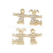 Brass Micro Pave Clear Cubic Zirconia Connector Charms, Girl and Boy Links, Real 18K Gold Plated, 29x16x2mm, Hole: 1mm(KK-E068-VB334)