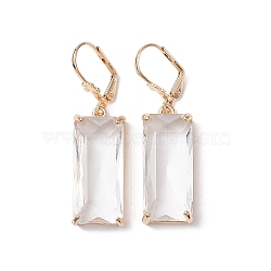 Glass Leverback Earring, with Brass Finding,  Rectangle, Clear, 47x12.5mm(EJEW-C077-03KCG-02)