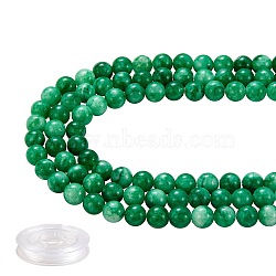 DIY Jewelry Bracelet Making Kits, 3 Strands 8mm Dyed Round Natural White Jade Beads and Flat Elastic Thread, Medium Sea Green, 8mm, Hole: 1mm, about 49pcs/strand, 15.16''(38.5cm), 3strands/set(DIY-SZ0003-69J)