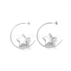 304 Stainless Steel Stud Earrings, Star, Stainless Steel Color, 46.5x2mm(EJEW-M249-03P)
