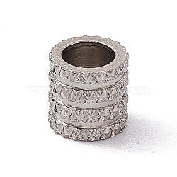 Chevron Pattern 304 Stainless Steel European Beads, Large Hole Bead, Column, Stainless Steel Color, 6x6mm, Hole: 4mm(STAS-E179-07P-01)