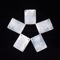 Natural White Shell Pendants, Religion, Rectangle with Virgin Mary, 15.5x11.5~12x2.5mm, Hole: 1mm(X-SSHEL-D083-29B)