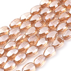 Electroplate Glass Beads Strands, Pearl Luster Plated, Faceted, Teardrop, Navajo White, 9x6x4.5mm, Hole: 1.2mm, about 79pcs/Strand, 27.17 inch(69cm)(EGLA-G036-A-PL01)