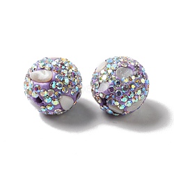 Polymer Clay Rhinestone Beads, with Imitation Gemstone Chips, Round, Lilac, 16x17mm, Hole: 1.8mm(RGLA-D050-02D)