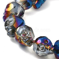 Transparent Electroplated Glass Beads Strands, Rainbow Plated, Faceted Skull, Royal Blue, 15x13x13.5mm, Hole: 1.4mm, about 48~50pcs/strand, 22.83~23.23 inch(58~59cm)(GLAA-G104-02D)