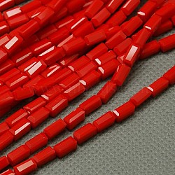 Opaque Glass Beads Strands, Faceted, Cuboid, Red, 7x3x3mm, Hole: 1mm, about 80pcs/strand, 15 inch(X-EGLA-E008-3x6mm-09)