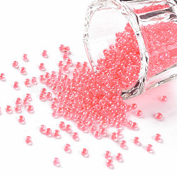 11/0 Grade A Round Glass Seed Beads, Transparent Inside Colours, Luster Plated, Light Coral, 2.3x1.5mm, Hole: 1mm, about 48500pcs/pound(SEED-N001-F-234)