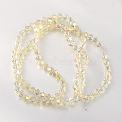 Faceted Bicone Glass Beads Strands, Light Yellow, 4x4mm, Hole: 1mm, about 92~96pcs/strand, 13.78~14.37 inch(X-EGLA-P017-4mm-14)