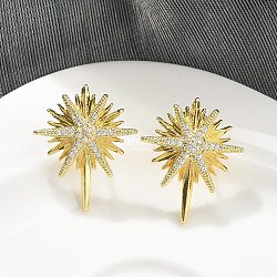 Brass Micro Pave Clear Cubic Zirconia Stud Earrings, Star, Real 18K Gold Plated, 25x21mm(KK-B124-13G)