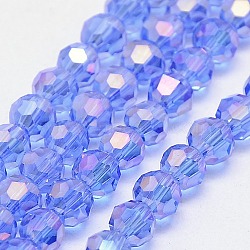 Faceted(32 Facets) Electroplate Glass Beads Strands, AB Color, Round, Cornflower Blue, 8mm, Hole: 1mm, about 70~72pcs/strand, 22.6 inch(X-EGLA-J042-8mm-AB02)