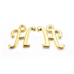 Golden Plated Alloy Letter Pendants, Rack Plating, Cadmium Free & Lead Free, Letter.H, 12x12x2mm, Hole: 1.5mm(X-PALLOY-J718-01G-H)