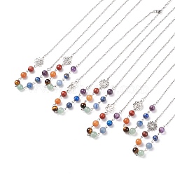 7Pcs 7 Style Natural Mixed Gemstone Beaded Pendant Necklace with Alloy 7 Chakra, Yoga Jewelry for Women, 18.31 inch(46.5cm), 1Pc/style(NJEW-JN03889)