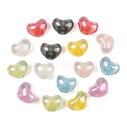 Transparent Resin Beads, Heart, with Glitter Powder, Mixed Color, 13.5x18x10.5mm, Hole: 2.5mm(RE-CBAC4C7-09)