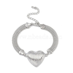 Brass Hollow Ball Chain Bracelets, Heart Link Bracelets for Women, Platinum, 7-1/8 inch(18cm)(BJEW-H609-02P)