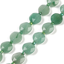 Natural Green Aventurine Beads Strands, Faceted Pentagonal Cut, Flat Round, with Seed Beads, 10~10.5x5~6mm, Hole: 1mm, about 32~33pcs/strand, 15.75''(40cm)(G-C116-A81-01)