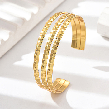 Stainless Steel Triple Layer Cuff Bangles, Real 18K Gold Plated, Inner Diameter: 2-3/8~2-3/4 inch(6~7cm)